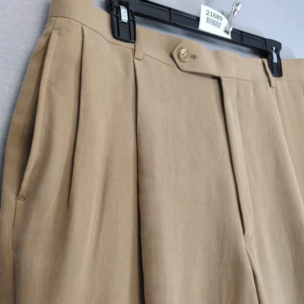 Nautica 100% Silk Tan Dress Pants Mens 36x32 Pleated Cuffed Quiet Luxury Resort - Picture 2 of 8